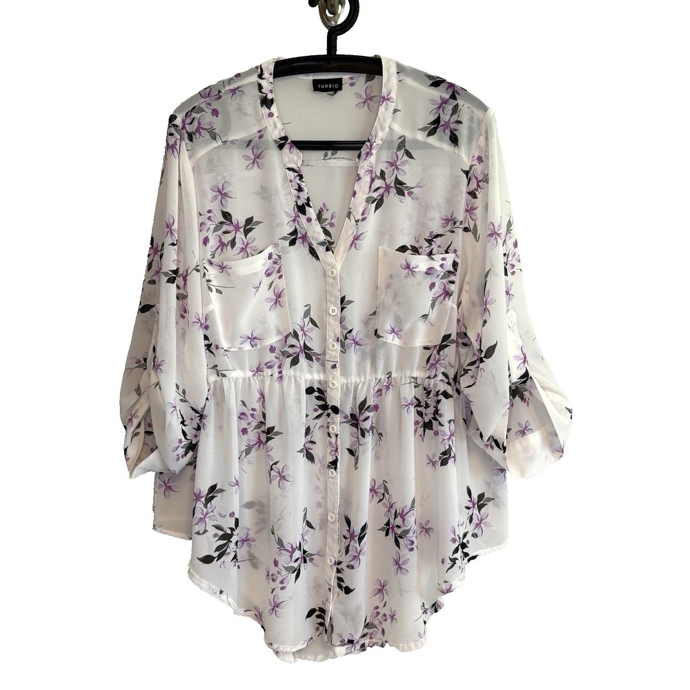 Torrid Womens Sheer Floral Chiffon Top 1X Cottagecore Casual Chic Boho Relaxed